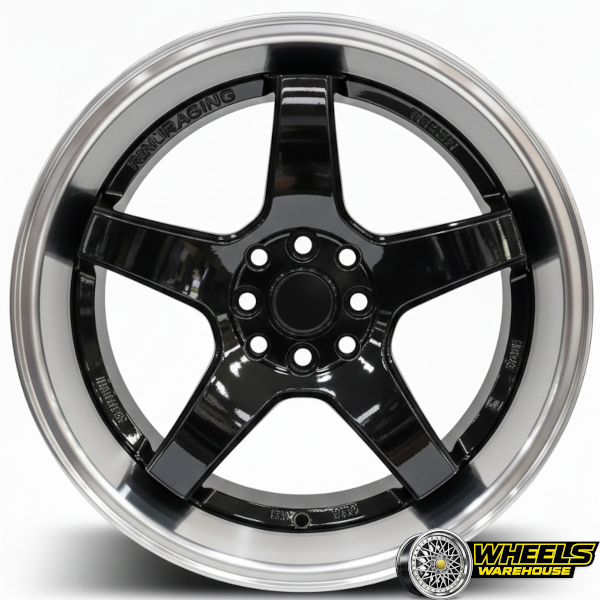 17"x9 4X100/4X114 DX649 MAG WHEEL SET BLACK MACHINED LIP - Image 2