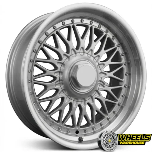 17″x8 5X112/5X120 OYTBB854 MAG WHEEL SET SILVER + POLISHED LIP, CHROME RIVETS
