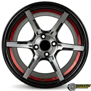 15"x8.5 4X100 YZT44 MAG WHEEL SET MACHINE BLACK RED LINE